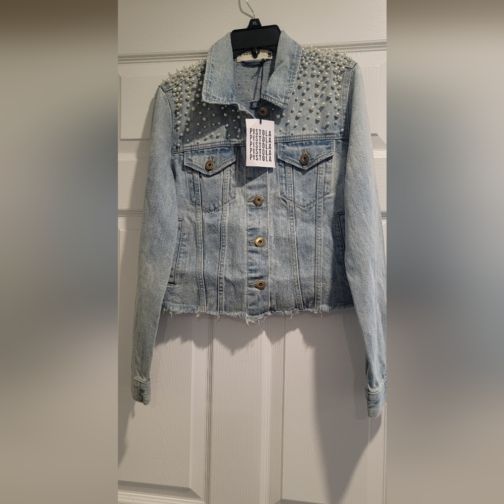 pistola Light Wash Studded Denim Jacket